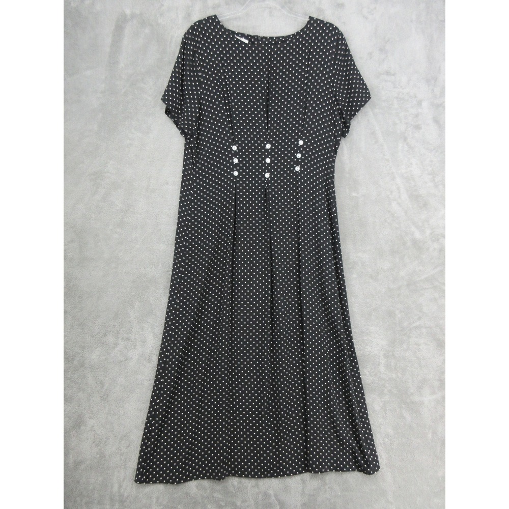 Coldwater Creek Dress Womens Size 14 Polka Dot Maxi Modest Retro Button Pleated